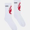 Men Vision of Super Socks | White Socks With Red Flame