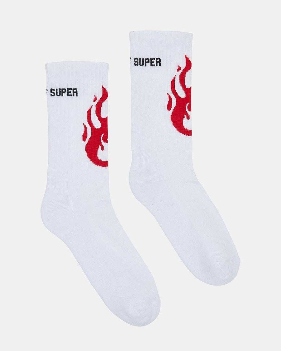 Men Vision of Super Socks | White Socks With Red Flame