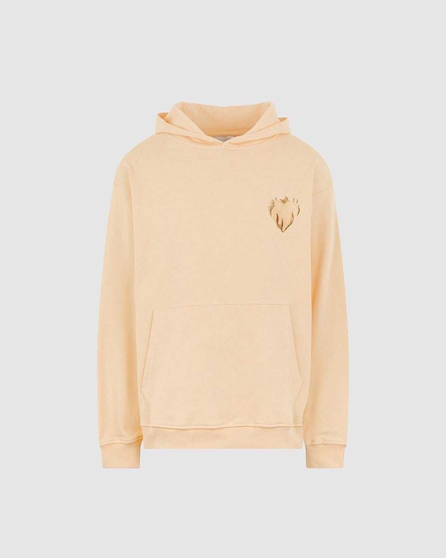 Men Vision of Super Sweatshirts | Peach Hoodie With Embroidered Flaming Heart