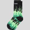 Men Vision of Super Socks | Black Socks With Green Triple Flames