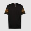 Men Vision of Super T-Shirts | Black T-Shirt With Orange Flames