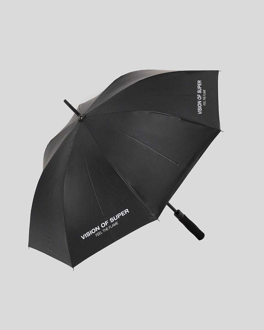 Men Vision of Super Accessories | Black Umbrella With Triple Flames And Logo Print