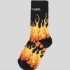 Men Vision of Super Socks | Black Socks With Orange Triple Flames