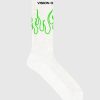 Men Vision of Super Socks | White Socks With Green Outline Flames