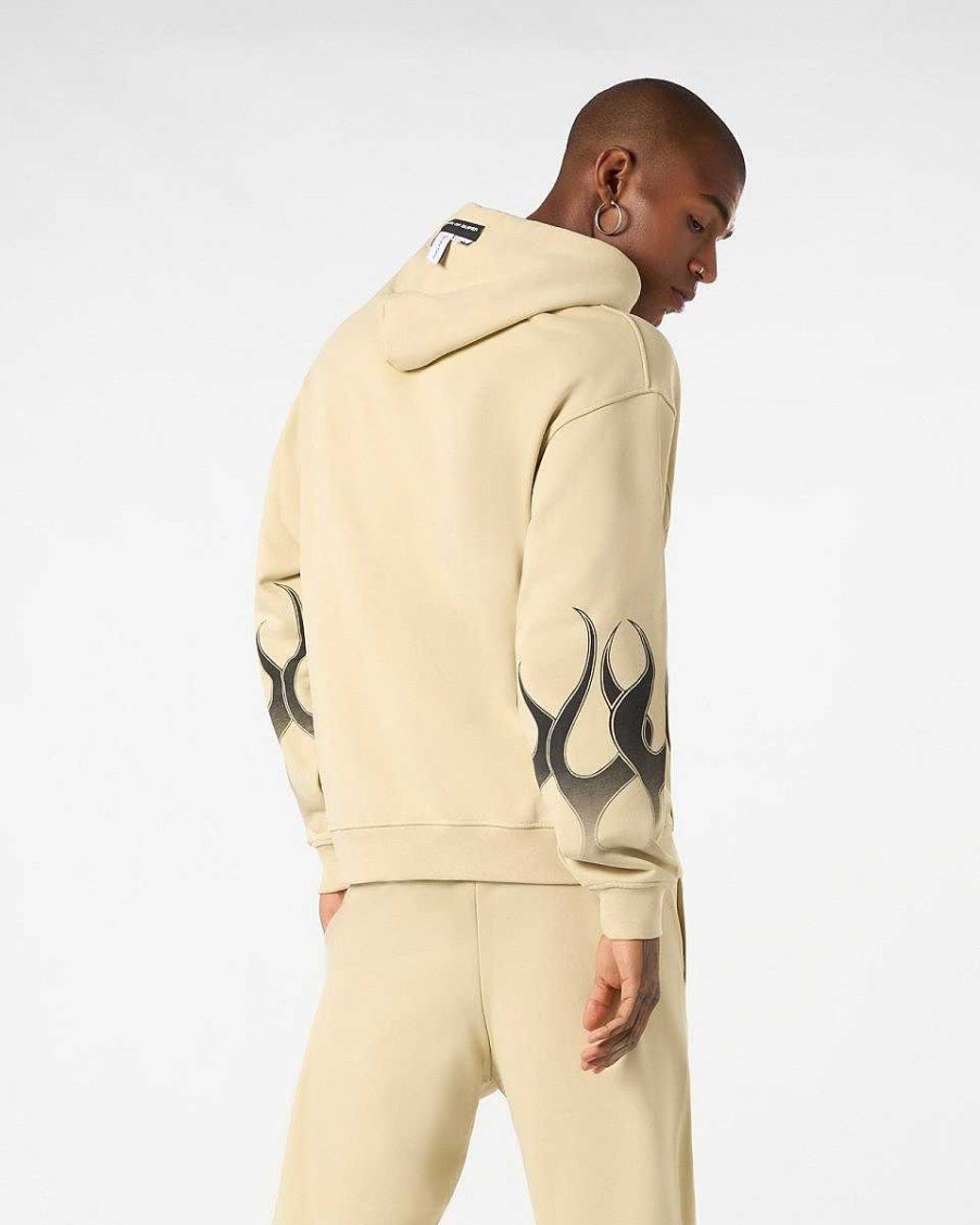 Men Vision of Super Sweatshirts | Sand Hoodie With Black Racing Flames