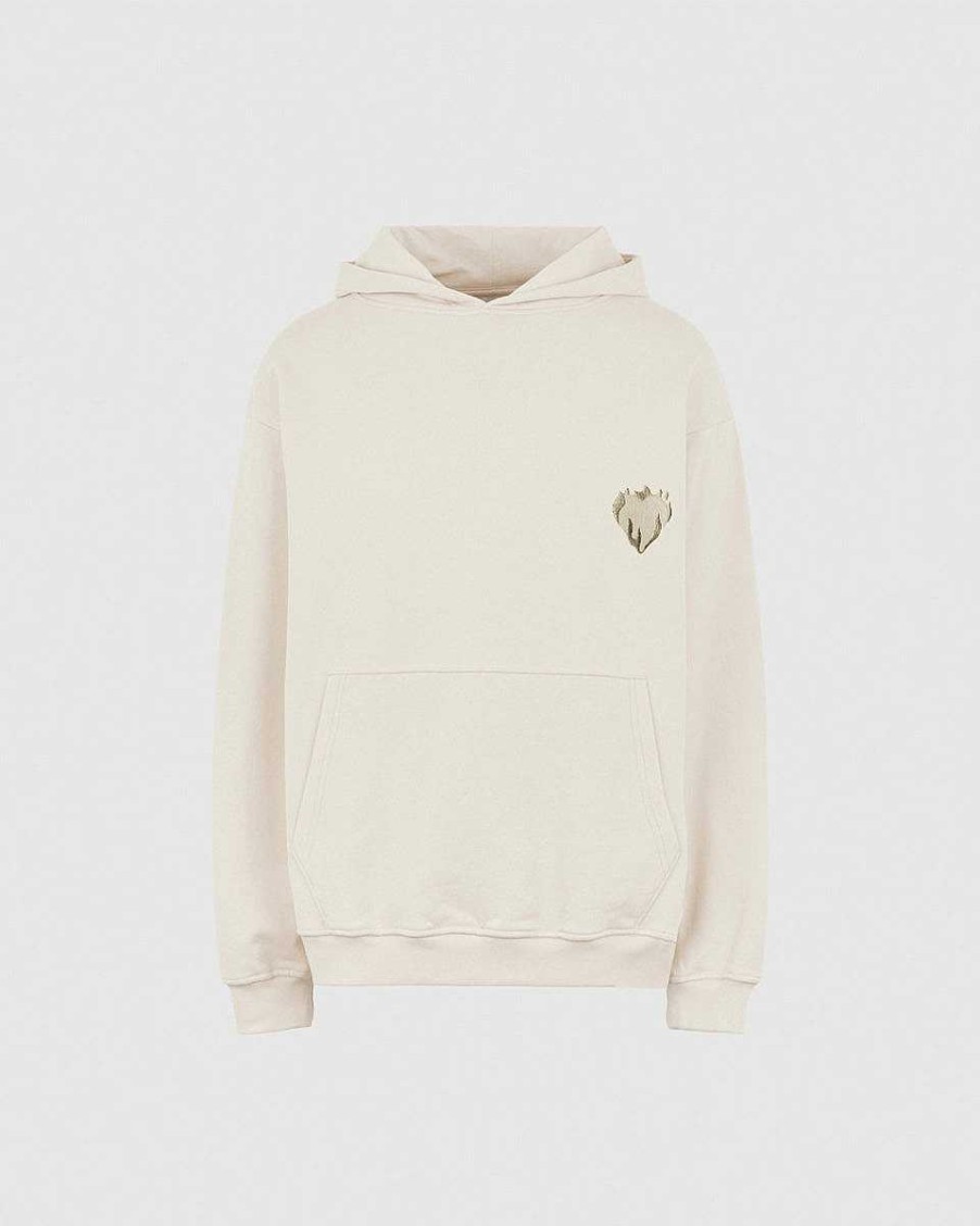 Men Vision of Super Sweatshirts | Sand Hoodie With Embroidered Flaming Heart