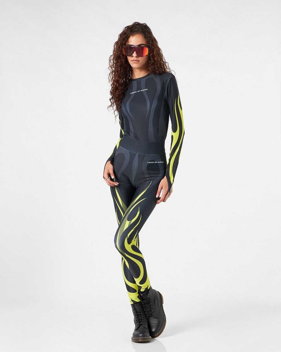 Woman Vision of Super Clothes Pants | Black Leggings With Multicolor Tribal Flames