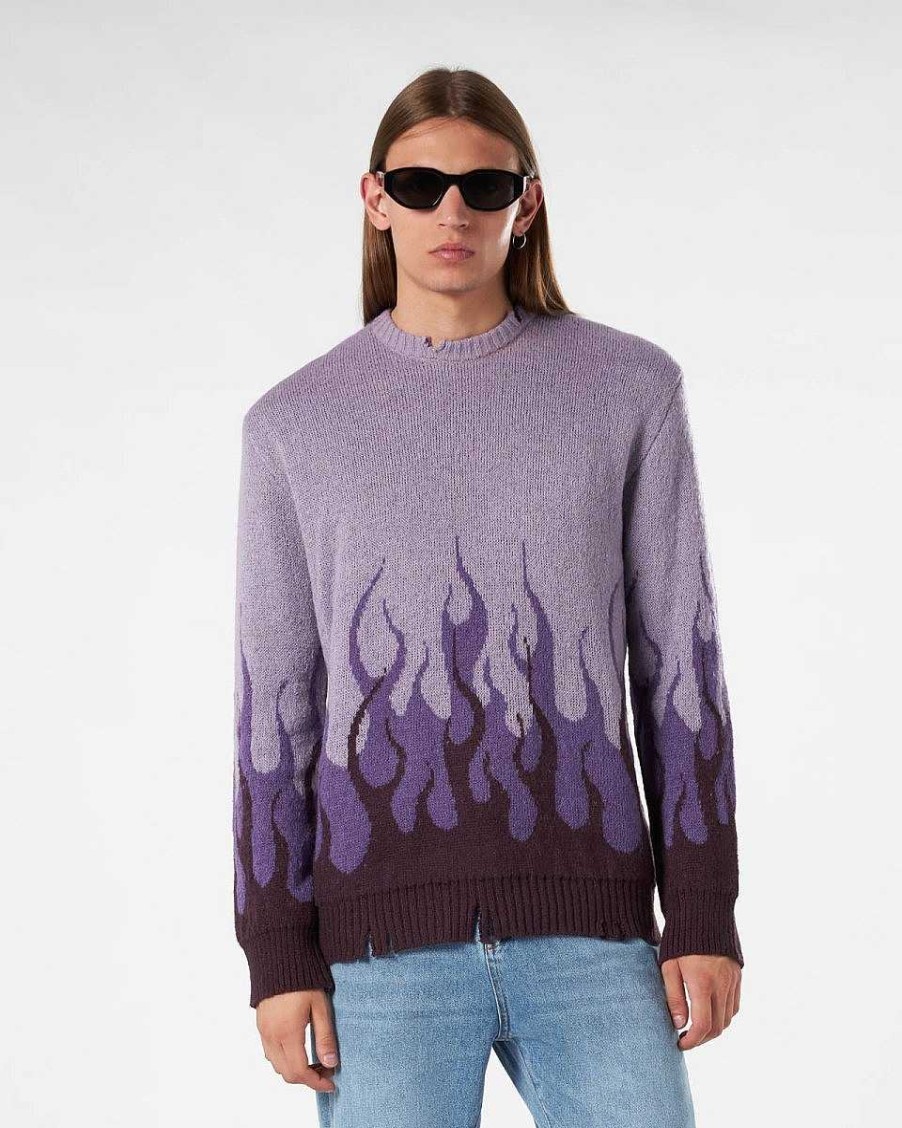 Men Vision of Super Jumpers | Purple Jumper With Double Flames