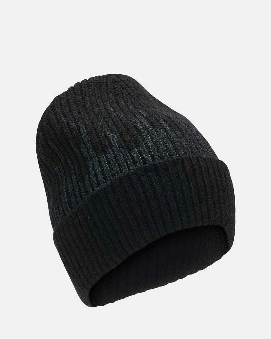 Men Vision of Super Accessories | Black Beanie With Grey Flames