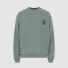 Men Vision of Super Sweatshirts | Balsam Green Crewneck With Embroidered Flaming Heart