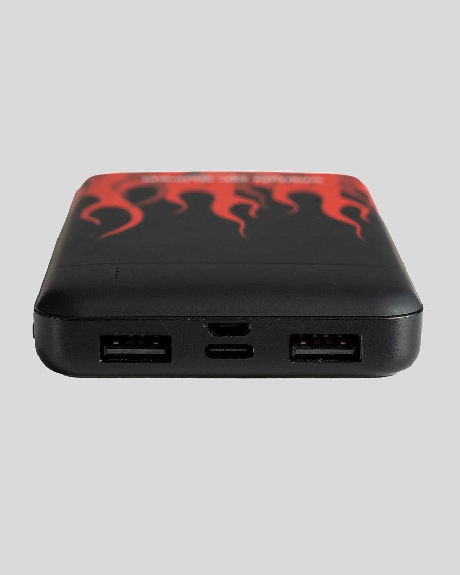 Men Vision of Super Accessories | Black Powerbank With Red Flames And White Logo