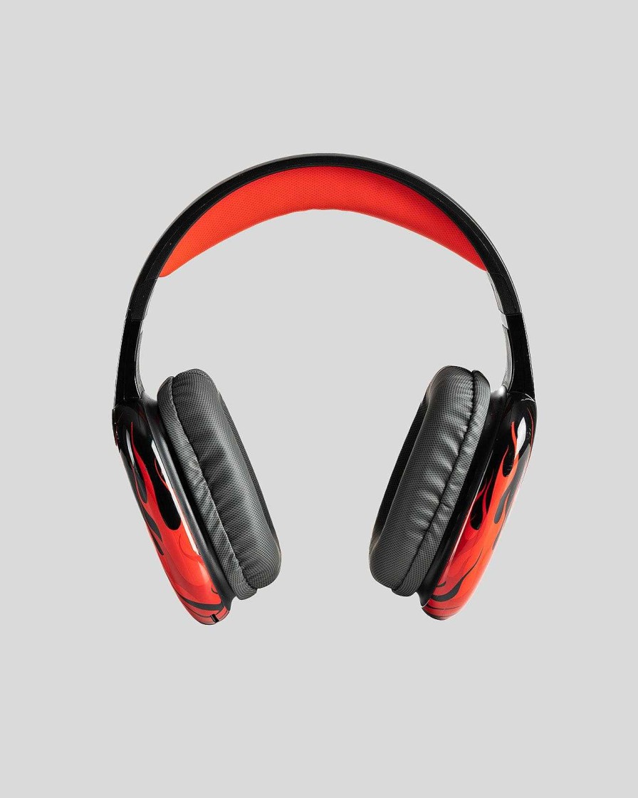 Men Vision of Super Accessories | Black Headphones With Red Flames And White Logo