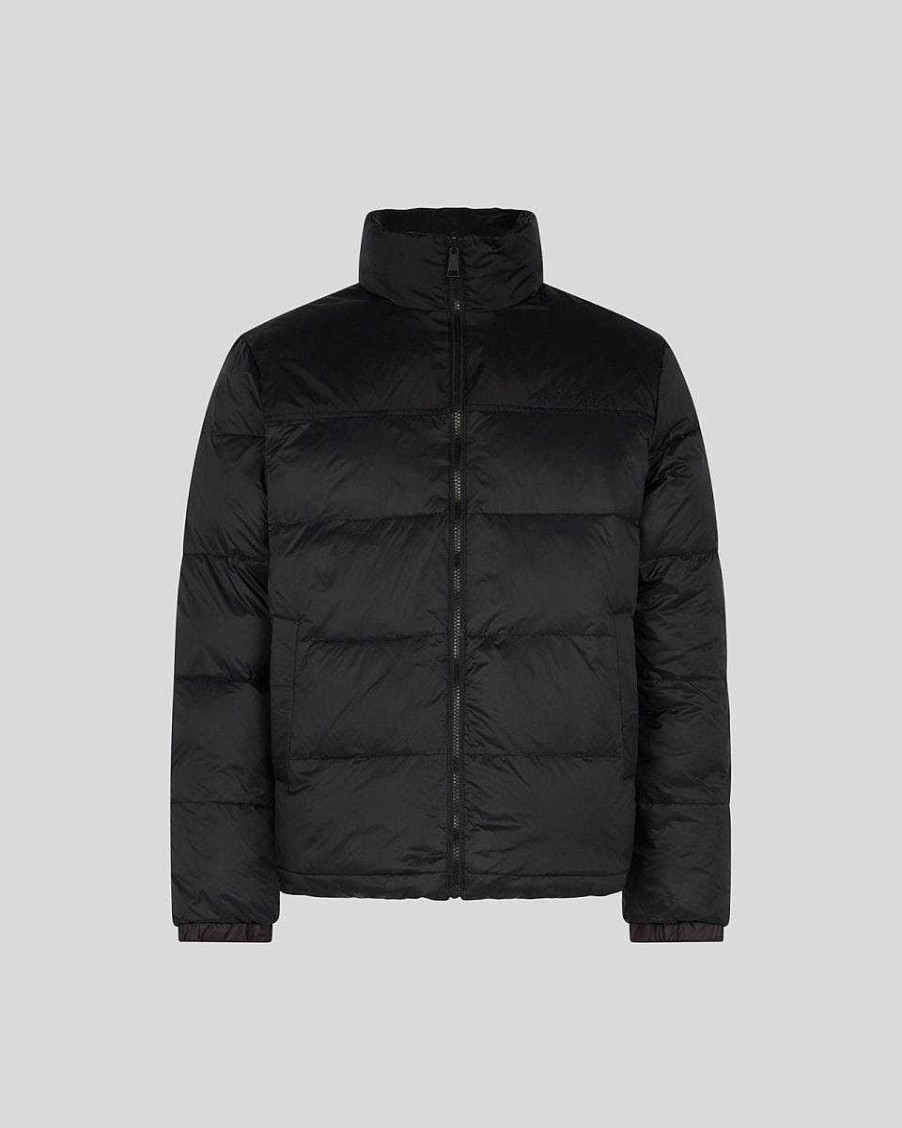 Men Vision of Super Outwear | Black Double Face Puffer Jacket With Black Triple Flames