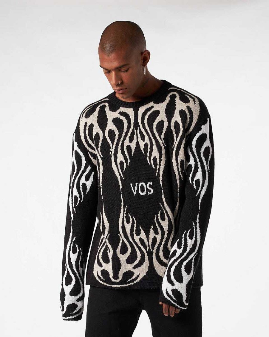 Men Vision of Super Jumpers | Black Jumper With Tribal Flames