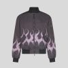 Men Vision of Super Outwear | Black Puffer Jacket With Purple Flames