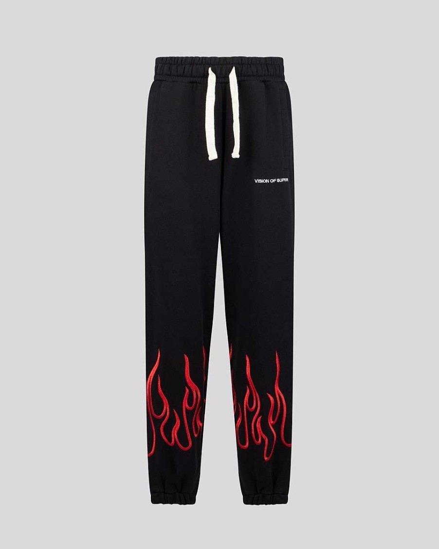 Men Vision of Super Pants | Black Woman Pants With Red Flames