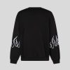 Men Vision of Super Sweatshirts | Black Crewneck With White Embroidered Flames