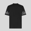 Men Vision of Super T-Shirts | Black T-Shirt With White Embroidered Flames