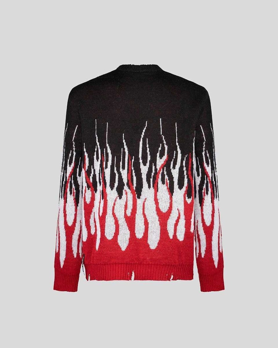 Men Vision of Super Jumpers | Black Jumper With Red And White Double Flames