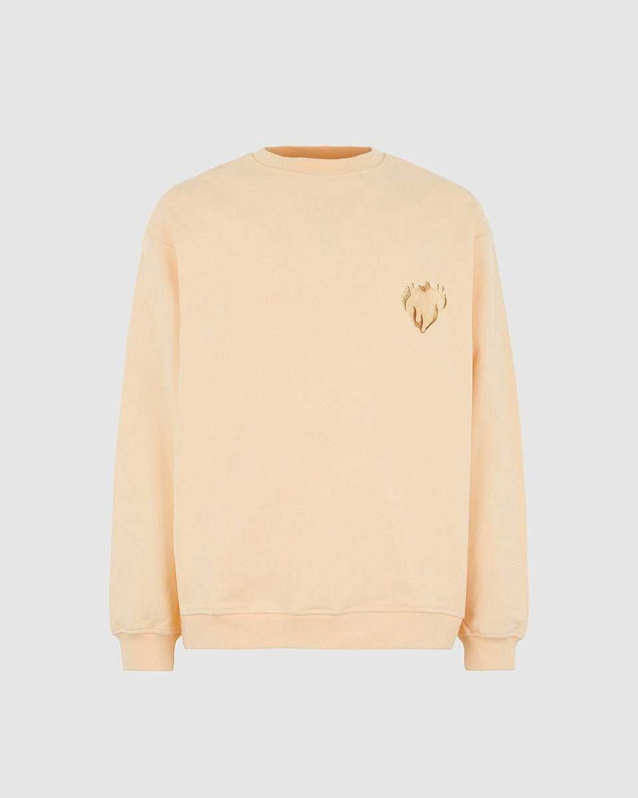 Men Vision of Super Sweatshirts | Peach Crewneck With Embroidered Flaming Heart