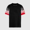 Men Vision of Super T-Shirts | Black T-Shirt With Printed Red And White Flames