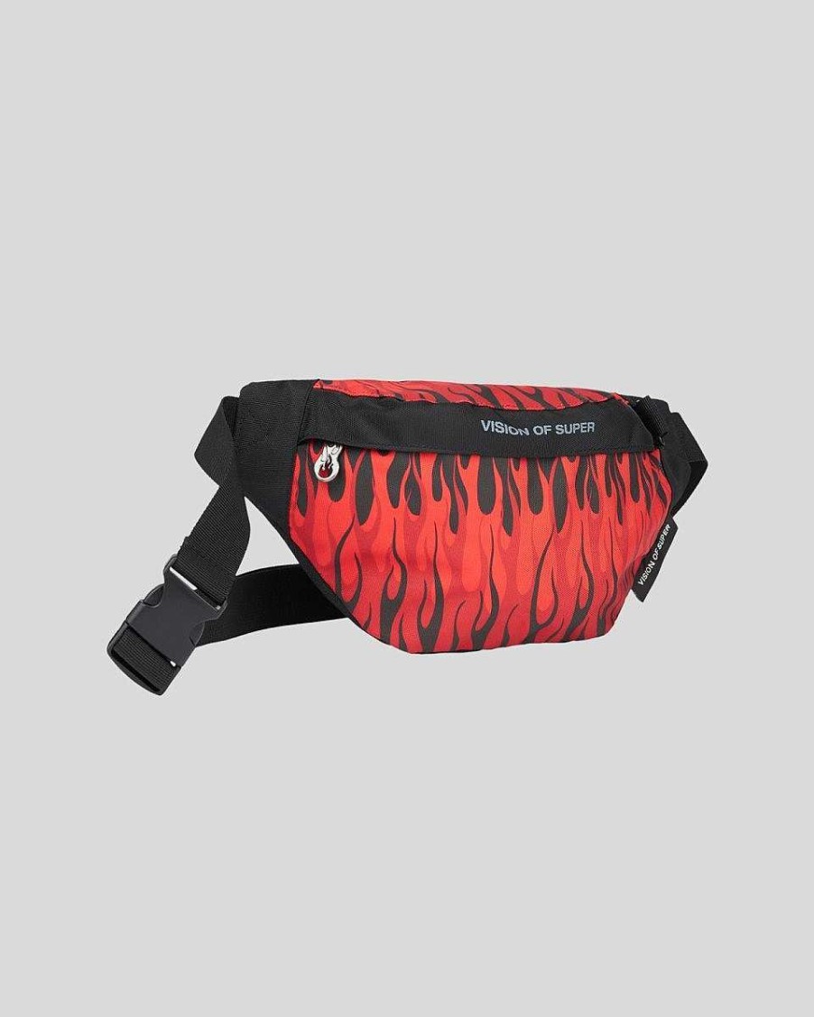 Men Vision of Super Accessories | Black Fanny Pack With Triple Flames