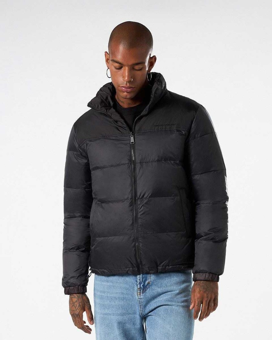 Men Vision of Super Outwear | Black Double Face Puffer Jacket With Pink Triple Flames