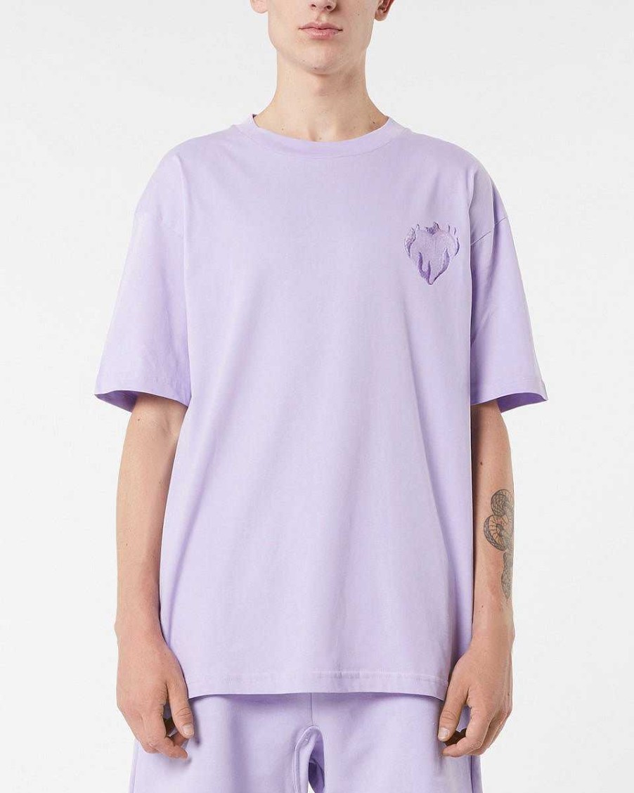 Men Vision of Super T-Shirts | Lilac T-Shirt With Embroidered Flaming Heart