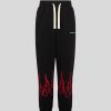 Men Vision of Super Pants | Black Pants With Red Embroidered Flames