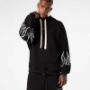 Men Vision of Super Sweatshirts | Black Hoodie With White Embroidered Flames