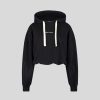 Men Vision of Super Sweatshirts | Black Crop Hoodie With Black Embroidered Flames