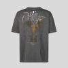 Men Vision of Super T-Shirts | Grey Stonewashed T-Shirt With Angel Statue Graphics