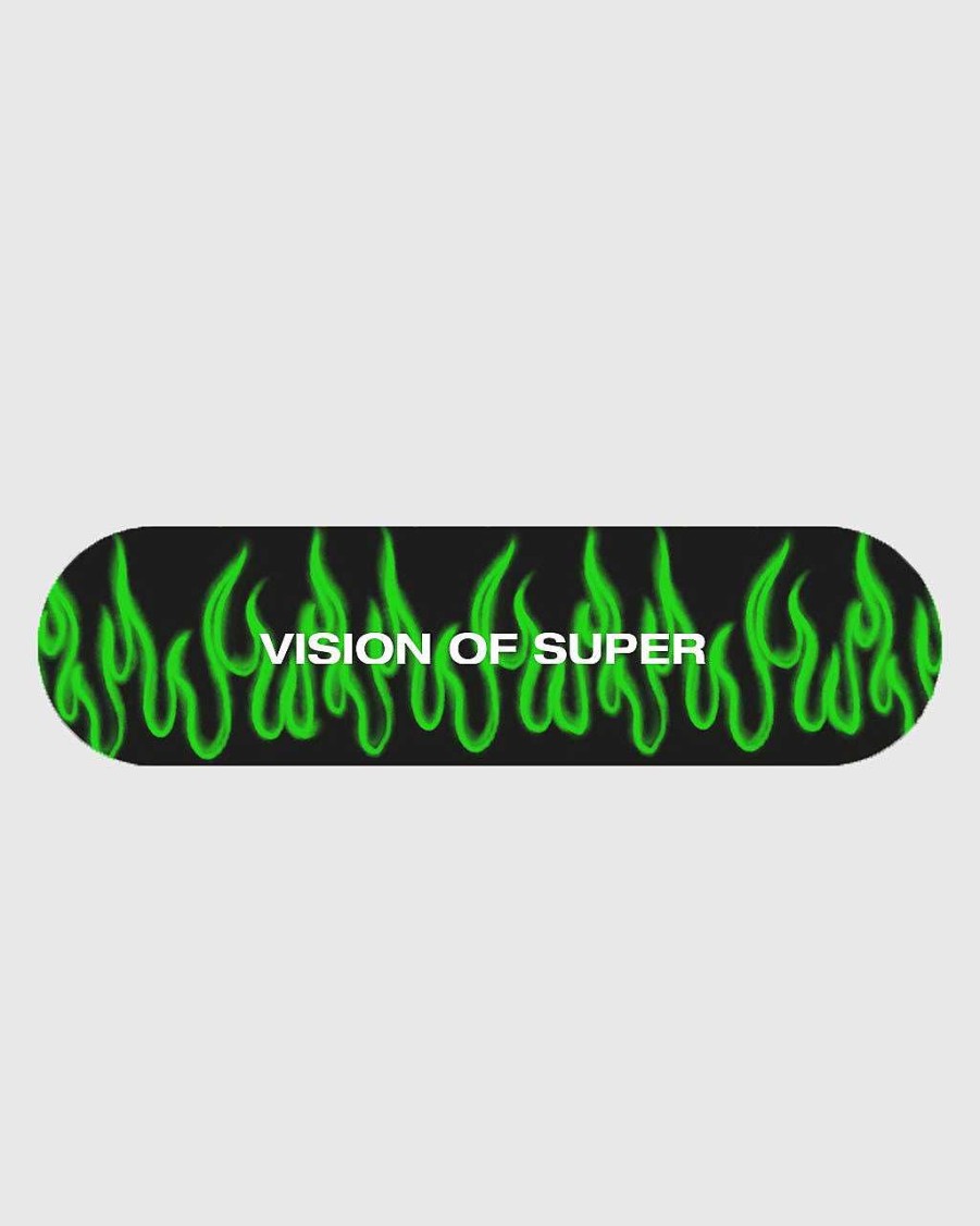 Men Vision of Super Accessories | Black Skateboard With Green Spray Flames