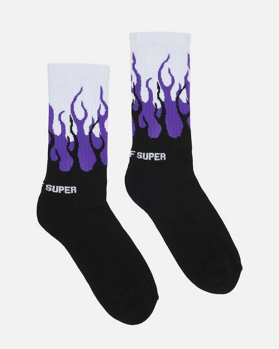 Men Vision of Super Socks | Purple Double Flames Socks