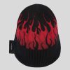 Men Vision of Super Accessories | Black Beanie With Red Flames And Label