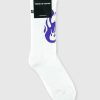 Men Vision of Super Socks | White Socks With Purple Fire Logo