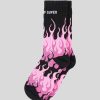 Men Vision of Super Socks | Black Socks With Fuchsia Triple Flames