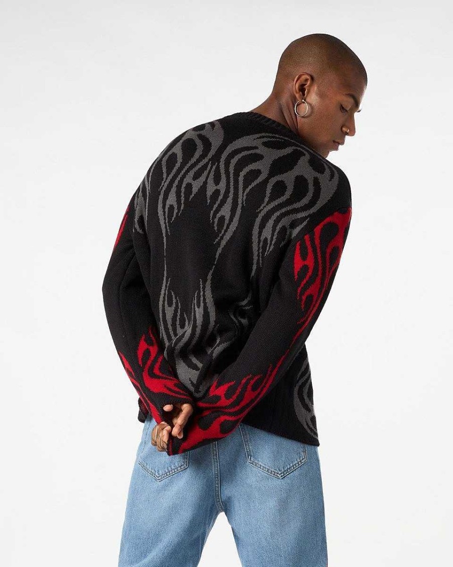 Men Vision of Super Jumpers | Black Jumper With Tribal Flames