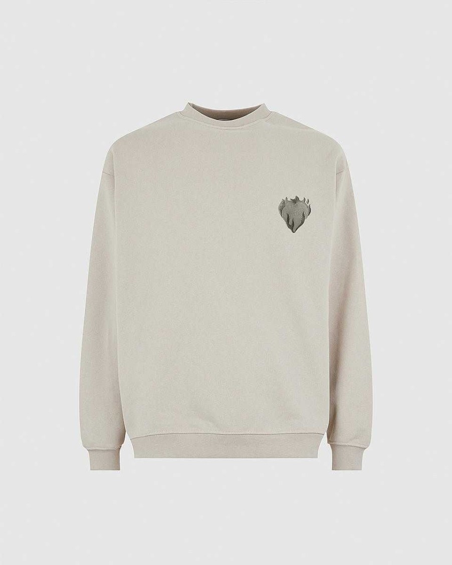 Men Vision of Super Sweatshirts | London Fog Crewneck With Embroidered Flaming Heart