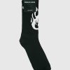 Men Vision of Super Socks | Black Socks With White Fire Logo