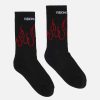 Men Vision of Super Socks | Black Socks With Red Outline Flames