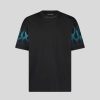 Men Vision of Super T-Shirts | Black T-Shirt With Light Blue Flames