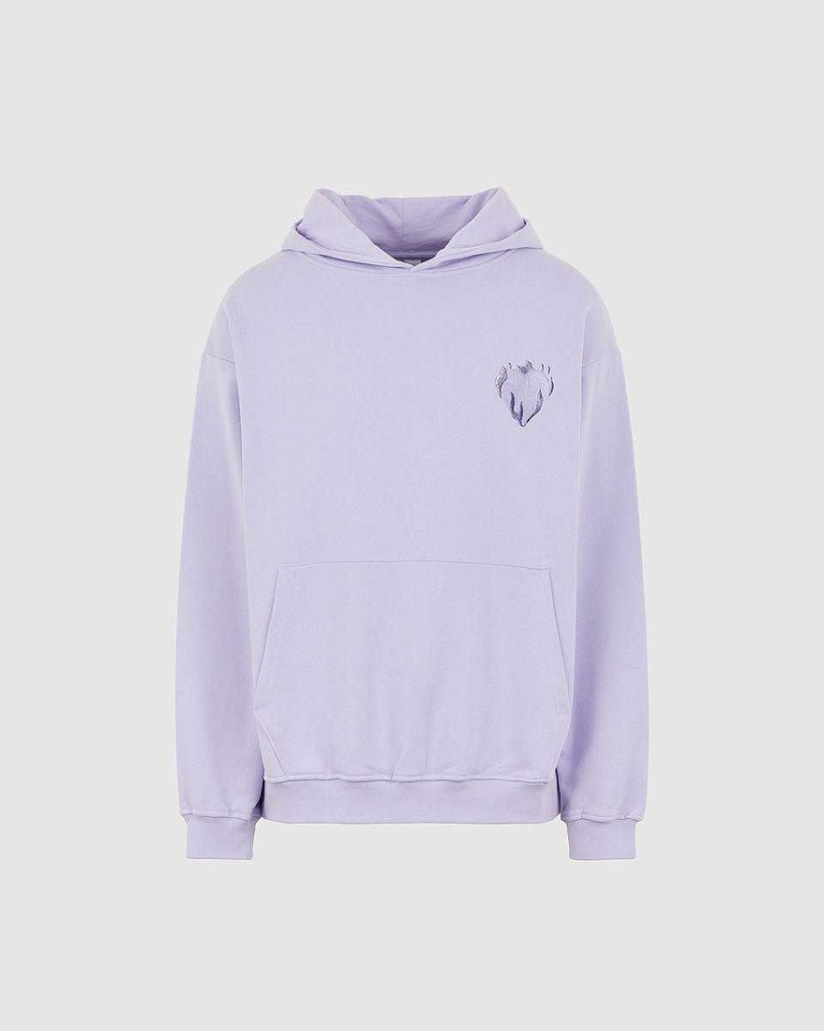 Men Vision of Super Sweatshirts | Lilac Hoodie With Embroidered Flaming Heart