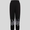 Men Vision of Super Pants | Black Pants With White Embroidered Flames