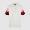 Men Vision of Super T-Shirts | White T-Shirt With Printed Black And Red Flames