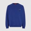 Men Vision of Super Sweatshirts | Blue Crewneck With Embroidered Flaming Heart