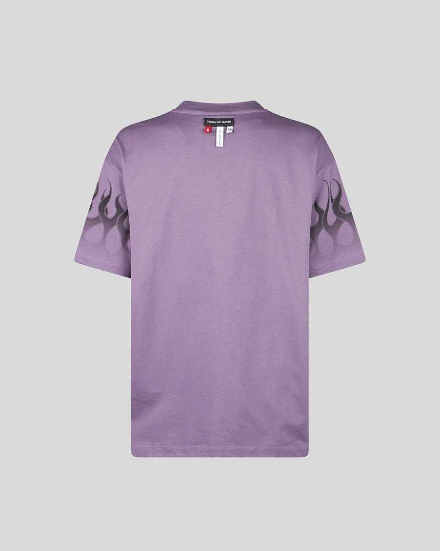 Men Vision of Super T-Shirts | Purple T-Shirt With Black Racing Flames