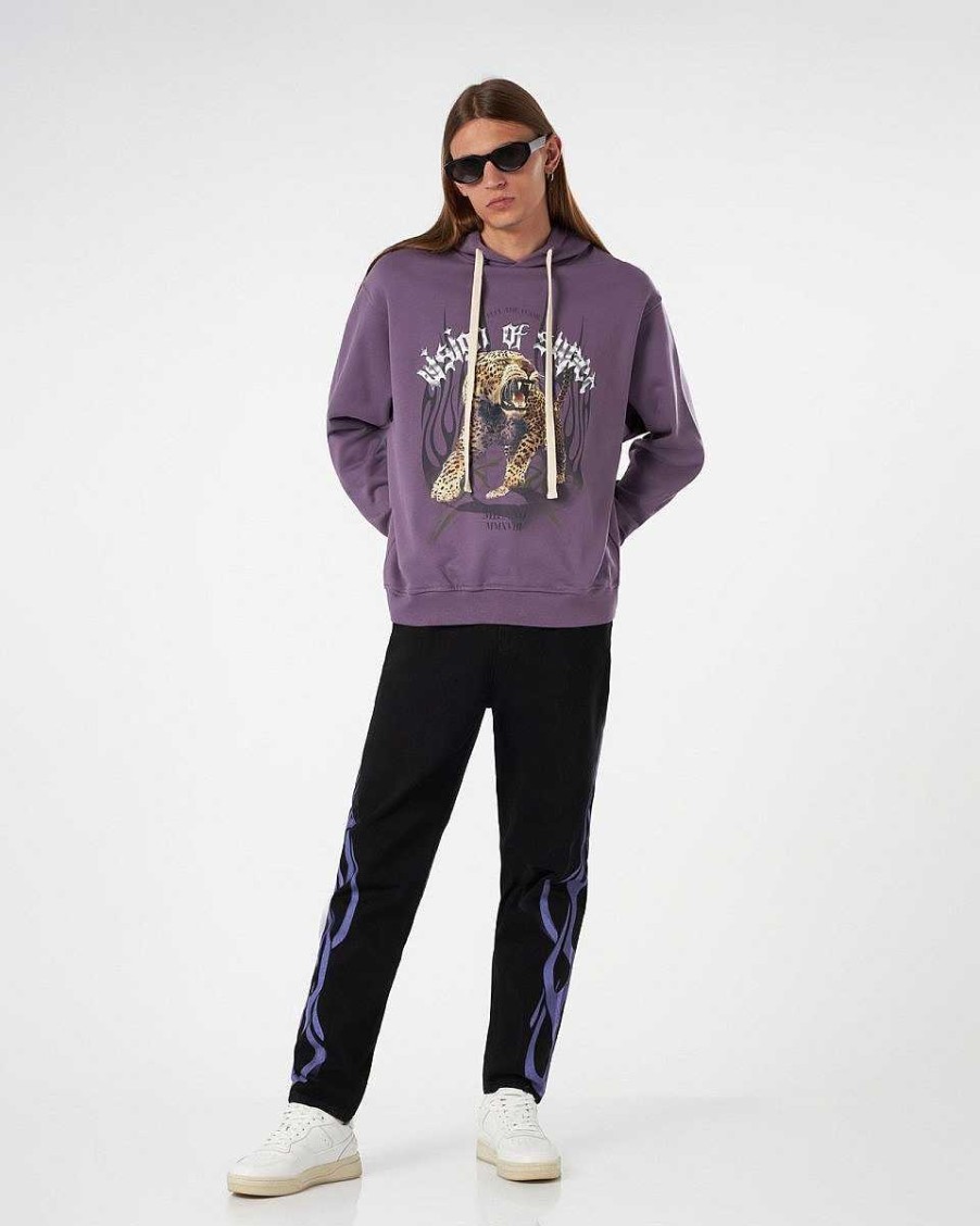 Men Vision of Super Sweatshirts | Purple Hoodie With Tiger Graphics