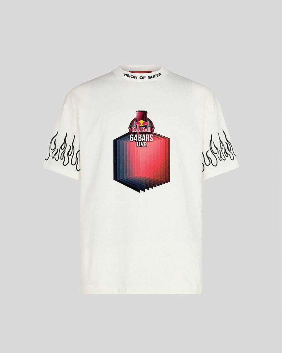 Men Vision of Super T-Shirts | White T-Shirt With Red Bull 64 Bars Print