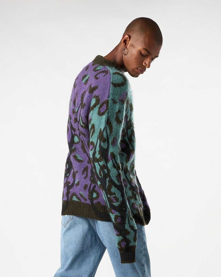 Men Vision of Super Jumpers | Multicolor Cardigan With Black Tribal Flames